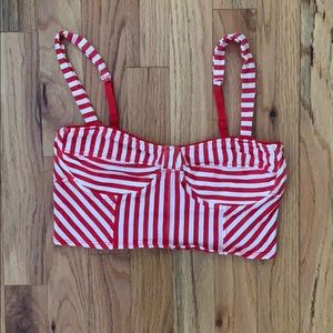 Garage red and white striped crop top